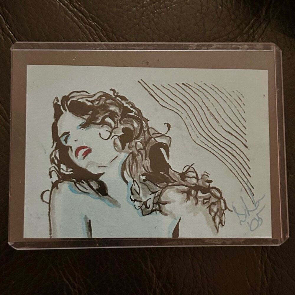 Vintage ACEO Original Art “Harmionè” Woman on Blue Paper by Dale Lobach 2005